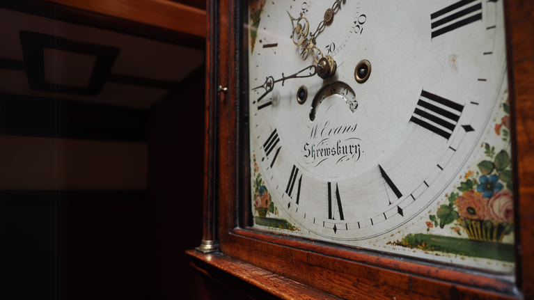 Close up of clock at Sunnycroft, Wellington, Shropshire, JG